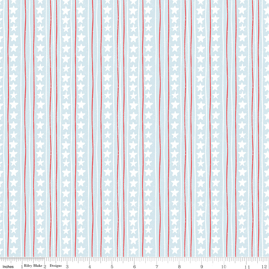 Firework Fields Stars and Stripes Light Blue