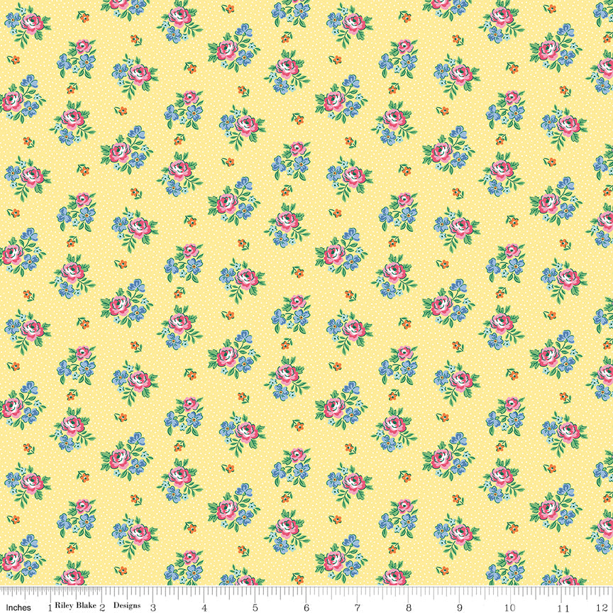 Traditional 30's Scattered Floral Yellow