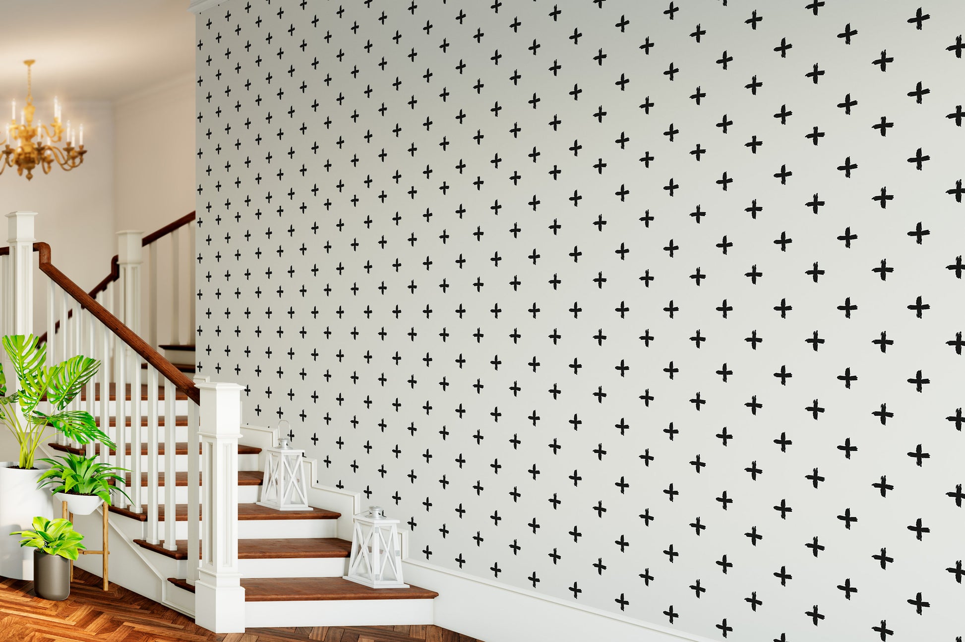 Cross Black and White Wallpaper, Home Decor Wall art Black crosses peel and stick wallpaper removable wallpaper Scandinavian basic pattern