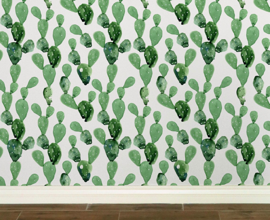 Watercolor Cactus Peel and Stick Wallpaper Cacti removable wallpaper rolls baby nursery arizona baby cactus wall art reusable wallpaper