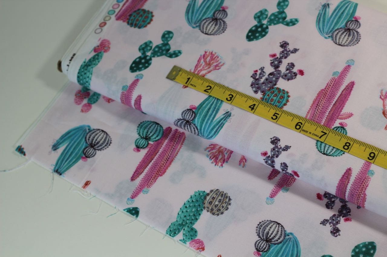 Pink Cacti Fabric, Brother Sister, girls room, pink fabric, fabric by the yard, cactus fabric, sewing, fabric flowers, quilting, blue fabric