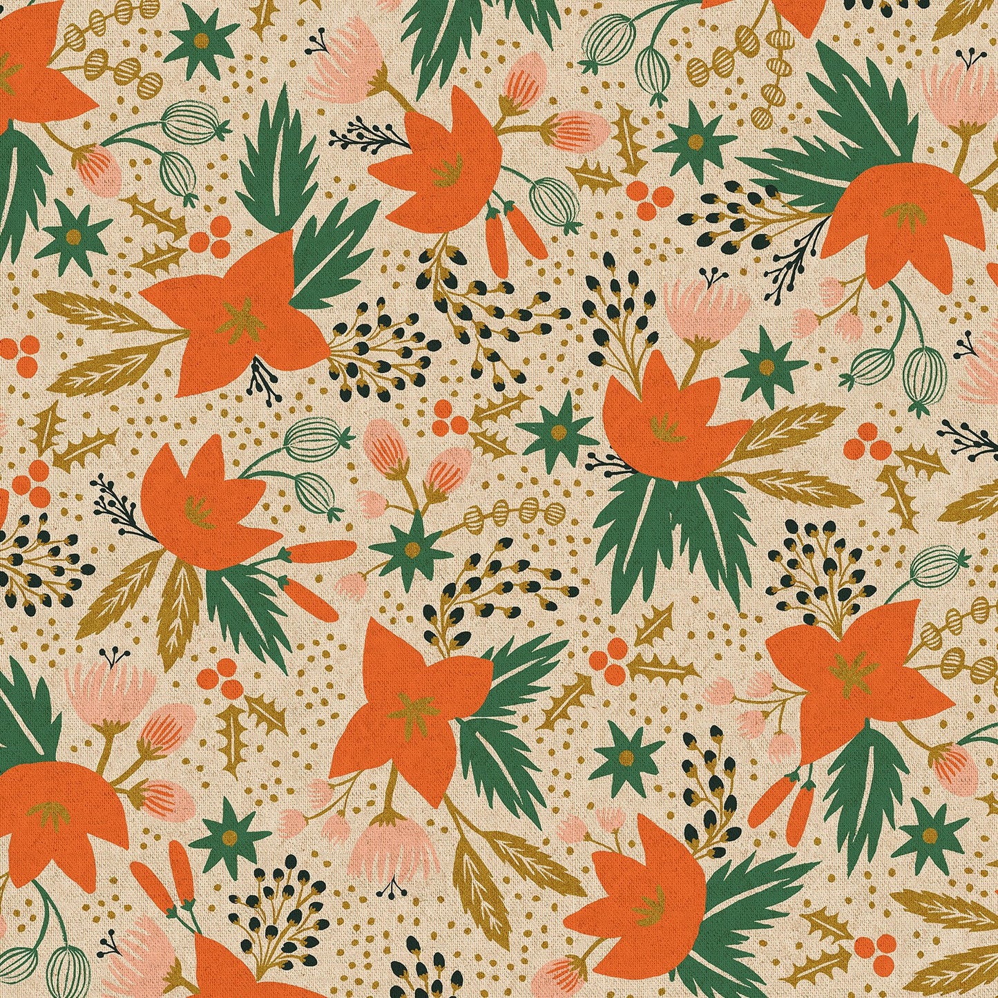 Poinsettia Christmas on natural Canvas