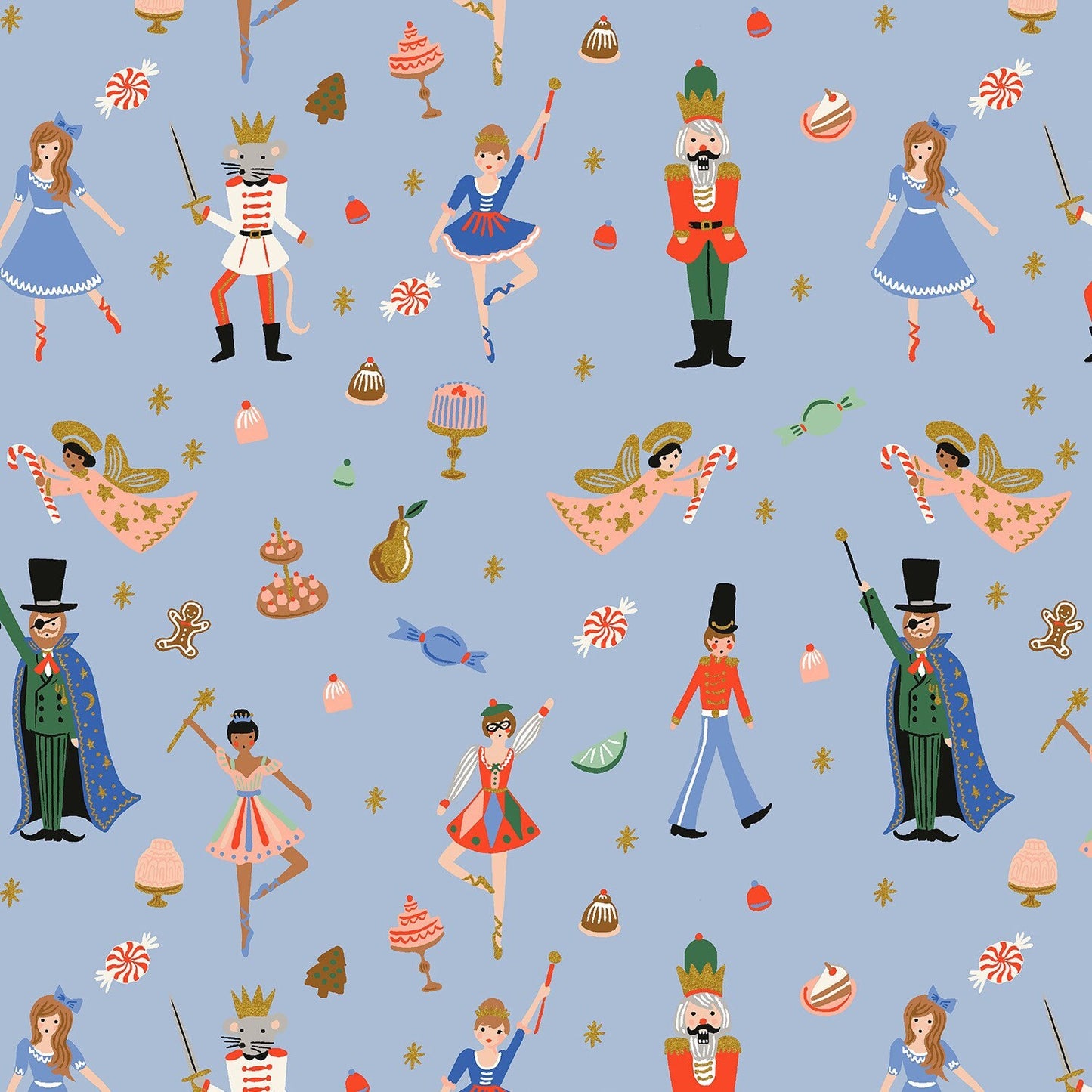 Holiday Classics Rifle Paper Christmas collection holiday fabric the nutcracker fabric on periwinkle ballerina nutcracker fabric RP606-PB2M