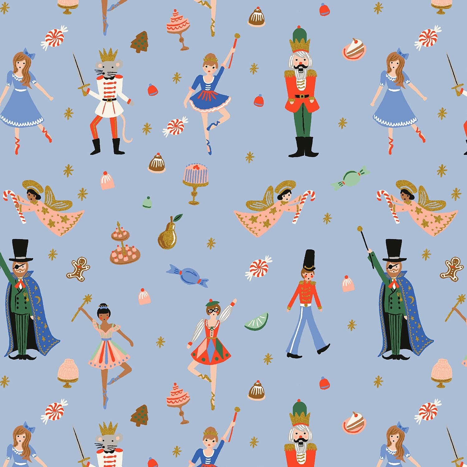 Holiday Classics Rifle Paper Christmas collection holiday fabric the nutcracker fabric on periwinkle ballerina nutcracker fabric RP606-PB2M