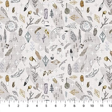 woodland-animals-fabric-forest-treasures-on-gray-cotton