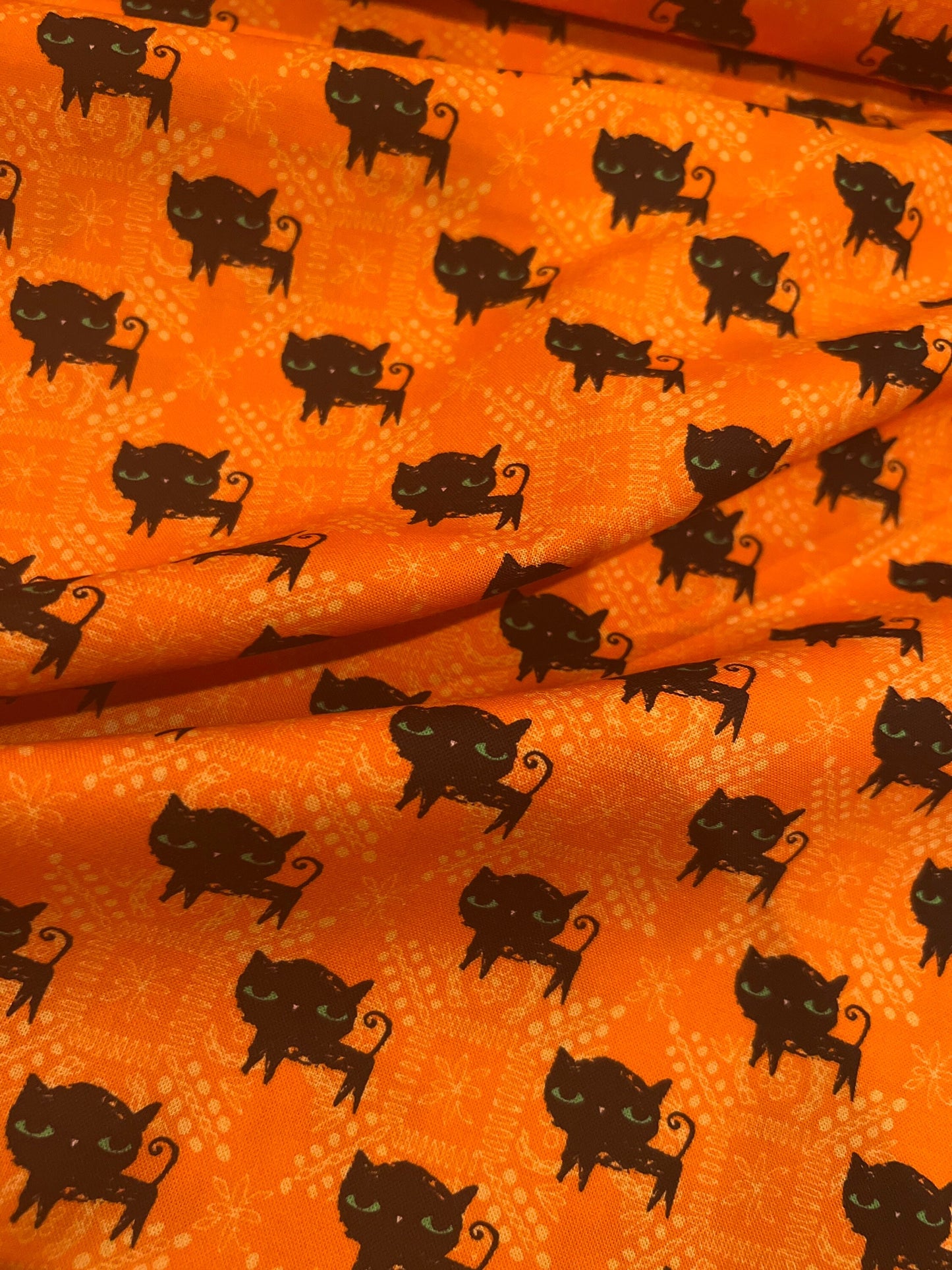 black-cats-halloween-fabric-orange-fall-holiday-cotton