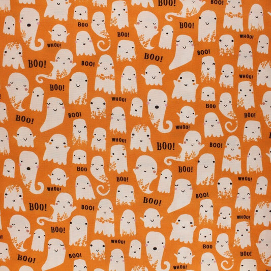 Trick or Treat TRICK2188 Boo Ghosts from Dashwood Studios Halloween Fabric, orange
