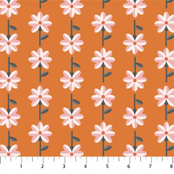 retro-daisies-floral-fabric-orange-pink-vintage-style-cotton
