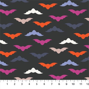 Ghost town black 90517-99 Big Bats fabric multi-colored bats on halloween fabric trick or treat fabric bats on black large bats pattern FIGO