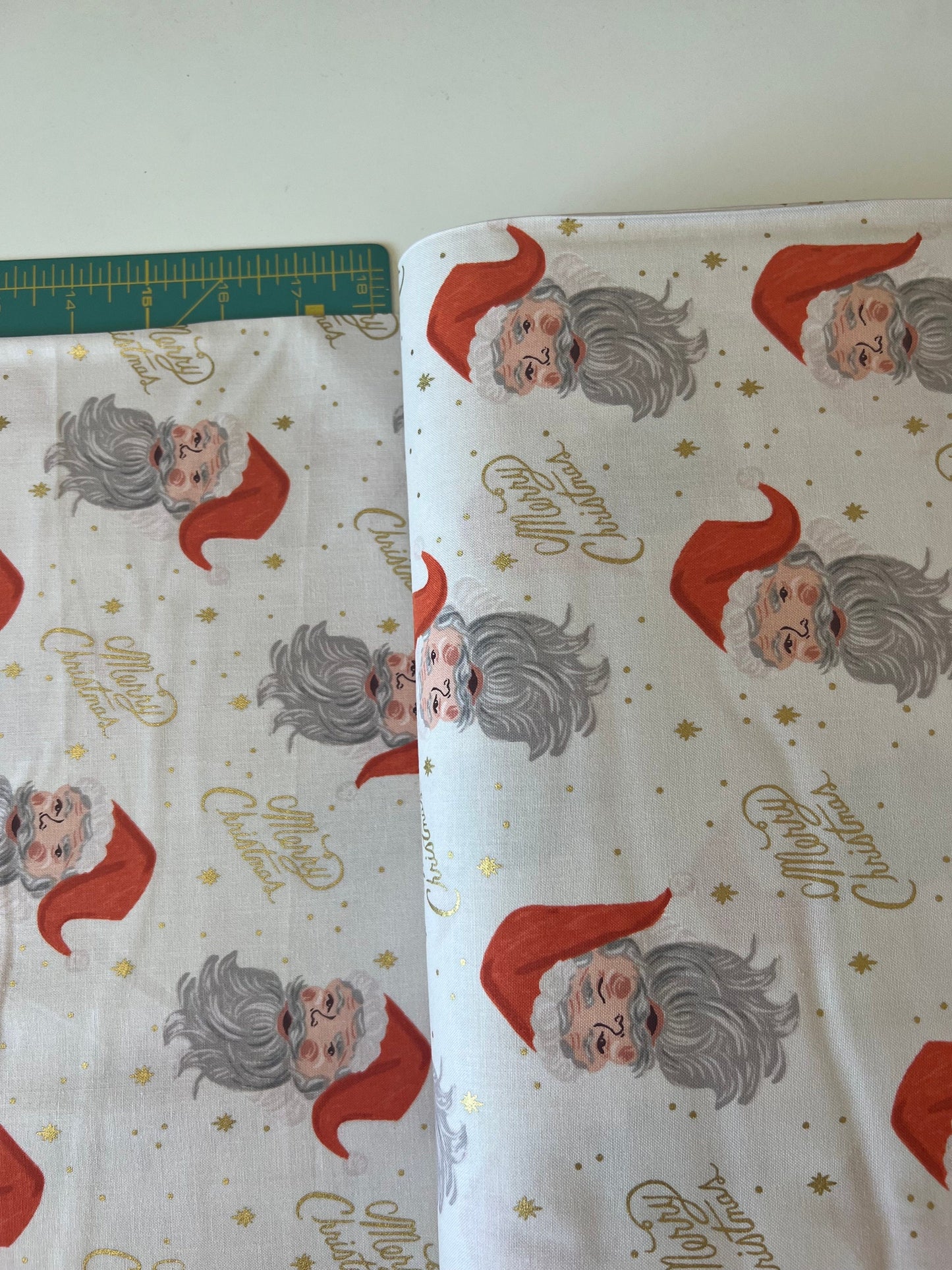 rifle-paper-co-santa-christmas-fabric-cream-metallic-holiday-classics-ii