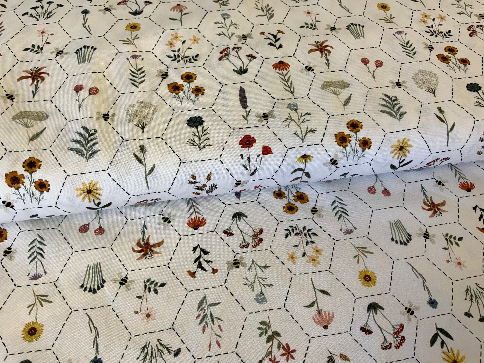 Eden white hexie floral 90730-10 patchwork garden FIGO FABRICS