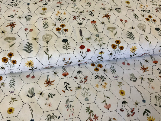 Eden white hexie floral 90730-10 patchwork garden FIGO FABRICS