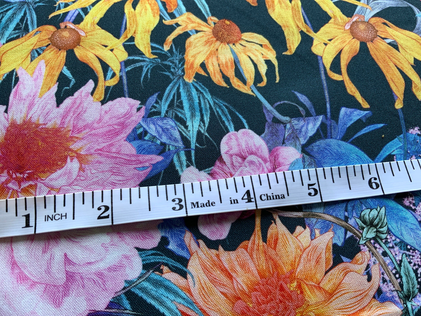 floral-cotton-fabric-teal-summer-garden-print