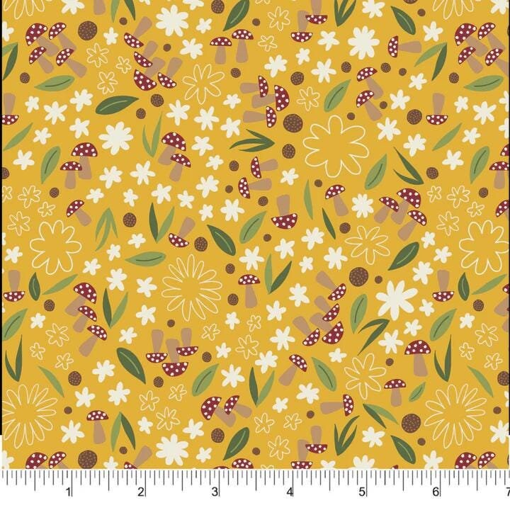 woodland-mushroom-fabric-mustard-fall-floral-cotton