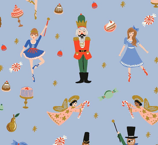 Holiday Classics Rifle Paper Christmas collection holiday fabric the nutcracker fabric on periwinkle ballerina nutcracker fabric RP606-PB2M