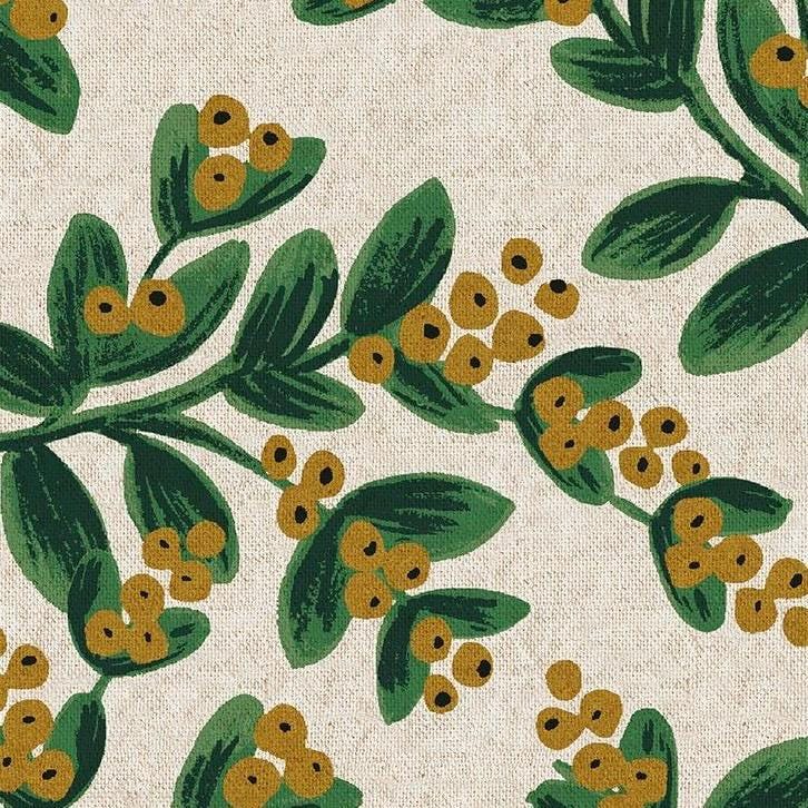 Mistletoe on linen - White Unbleached Cotton Canvas