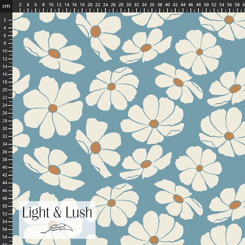 Viscose Apparel Fabric - Light and Lush - Blue Spring Floral - Spring Daisies