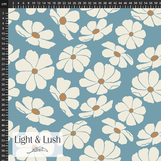 Viscose Apparel Fabric - Light and Lush - Blue Spring Floral - Spring Daisies