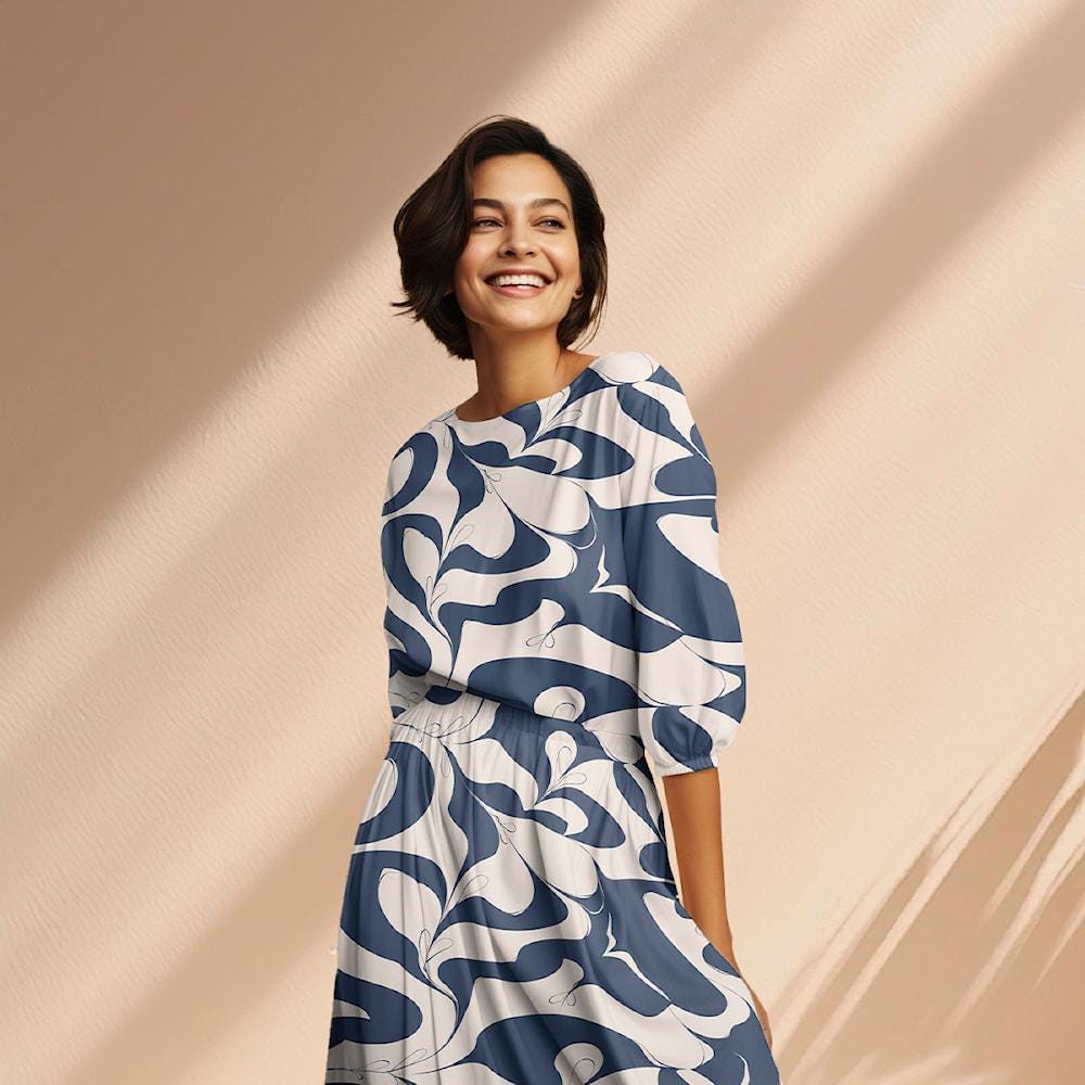 Viscose Apparel Fabric - Light and Lush - Navy Abstract Designs - Apparel sewing Navy print