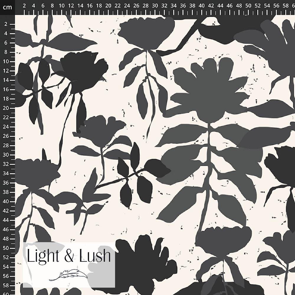 Viscose Apparel Fabric - Light and Lush - Black Floral Design - Apparel sewing Muted Black oversized floral print