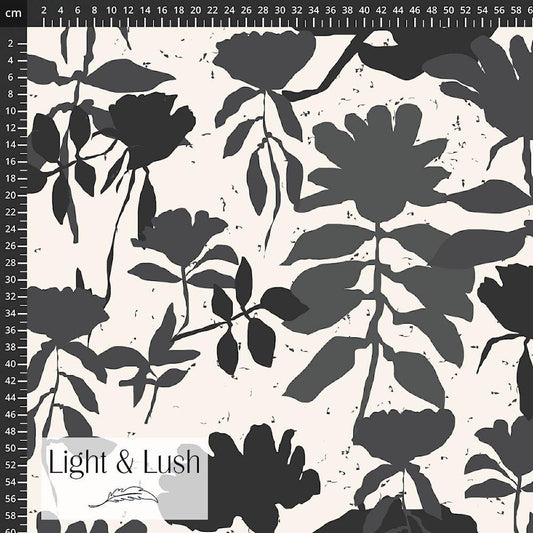 Viscose Apparel Fabric - Light and Lush - Black Floral Design - Apparel sewing Muted Black oversized floral print