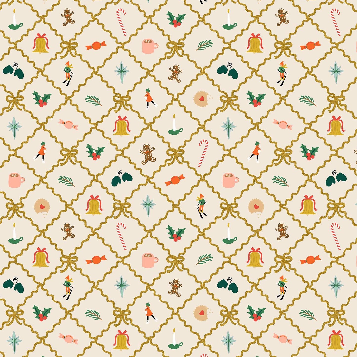 Holiday Argyle - Holiday Fun - Cream Fabric