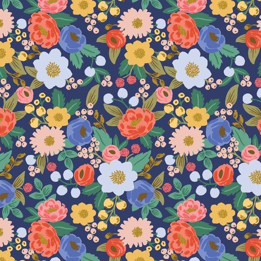 Vintage Blossom - Blue Metallic Fabric