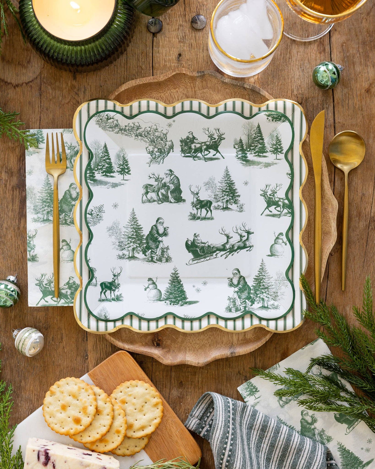 WTL1339 - Green Christmas Toile Paper Dinner Napkins