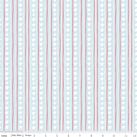 Firework Fields Stars and Stripes Light Blue