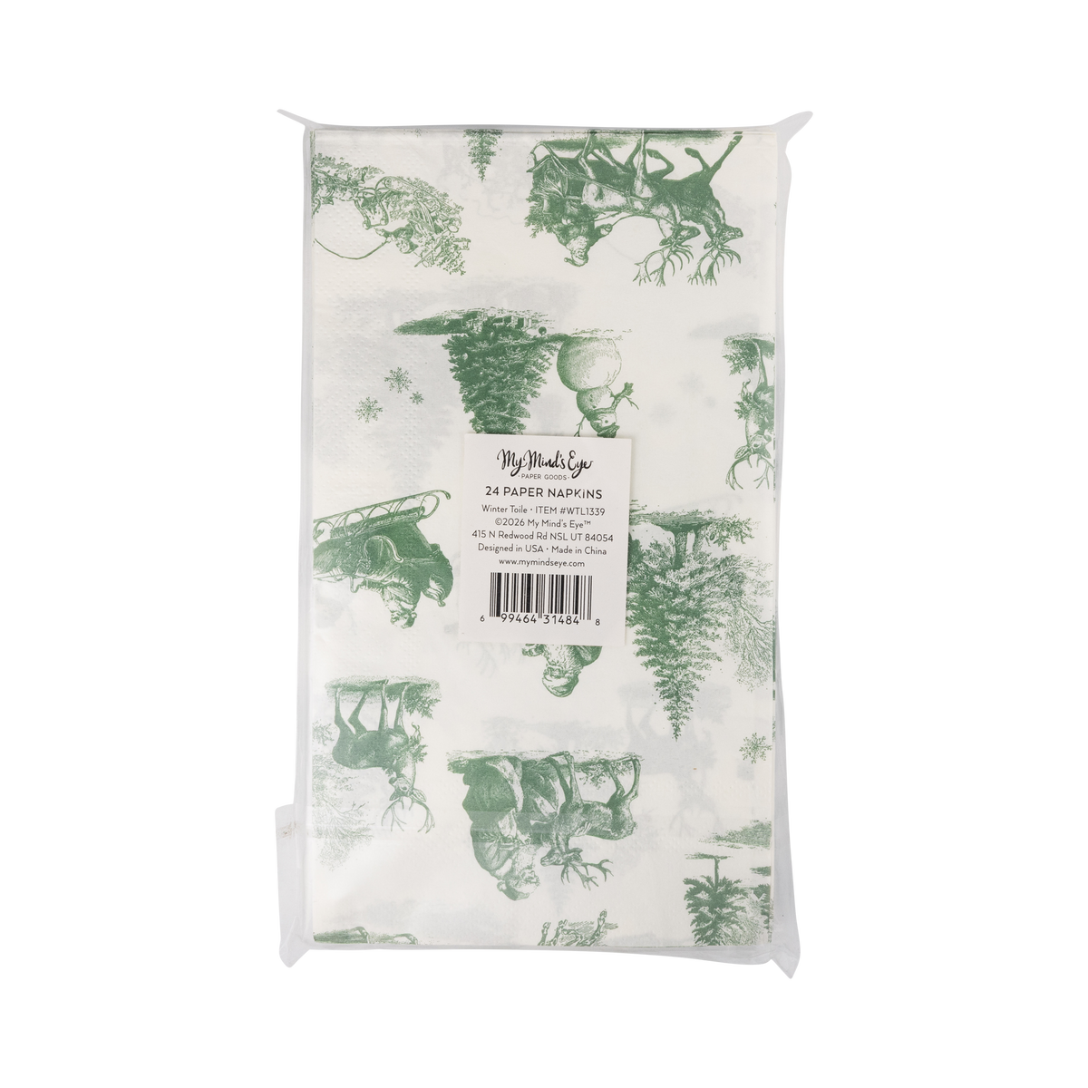 WTL1339 - Green Christmas Toile Paper Dinner Napkins