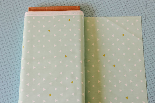 mint-fabric-by-the-yard-white-and-gold-triangle-on-mint-100-cotton-fabric-quilting-fabric-geo-fabric-baby-quilt-tribal-woodland-arz-554