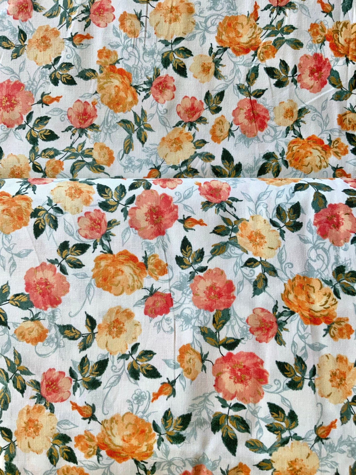 orange-metallic-floral-fabric-summer-rose-cotton-quilting