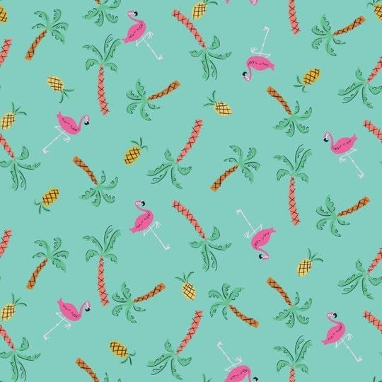 flamingo-pineapple-cotton-fabric-summer-vacation-quilting-fabric