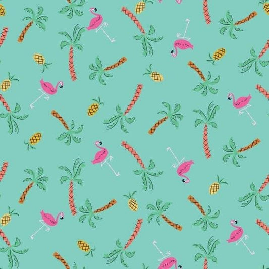 flamingo-pineapple-cotton-fabric-summer-vacation-quilting-fabric