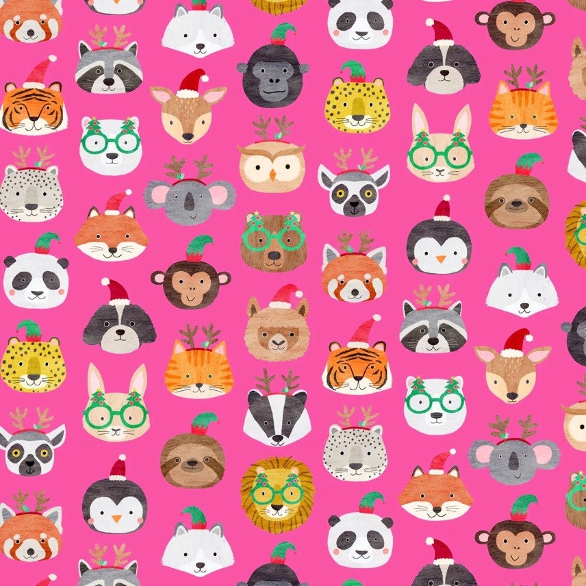 merry-menagerie-animal-fabric-christmas-holiday-animal-fabric-party-animals-festive-animals-on-pink-mena-2131-cotton-fabric