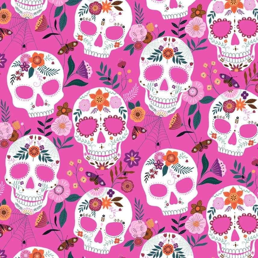 halloween-twil2117-pink-skull-day-of-the-dead-fabric-coco-fabric-halloween-fabric-festive-fall-fabric-halloweeen-fun-halloween