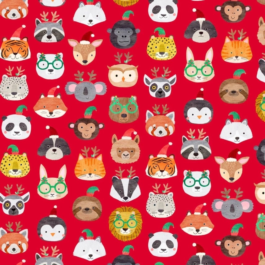 christmas-animal-fabric-festive-party-animals-on-red-cotton