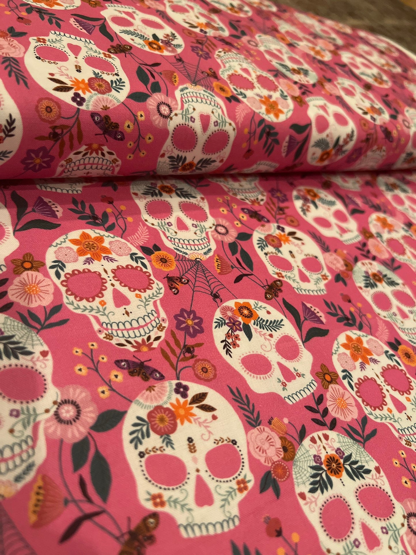halloween-twil2117-pink-skull-day-of-the-dead-fabric-coco-fabric-halloween-fabric-festive-fall-fabric-halloweeen-fun-halloween