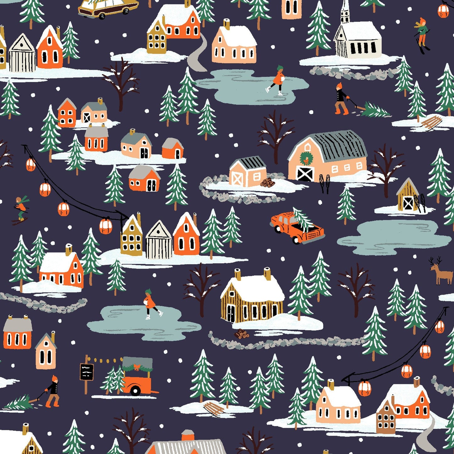 Holiday Village - Navy Metallic