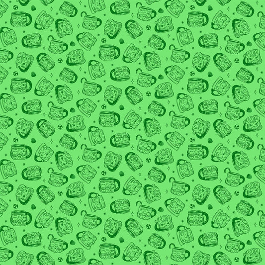Merry Kitschmas 90668-70 Green Santa mugs Figo Fabrics Holiday Christmas fabric green santa vintage santa Christmas holiday tradition