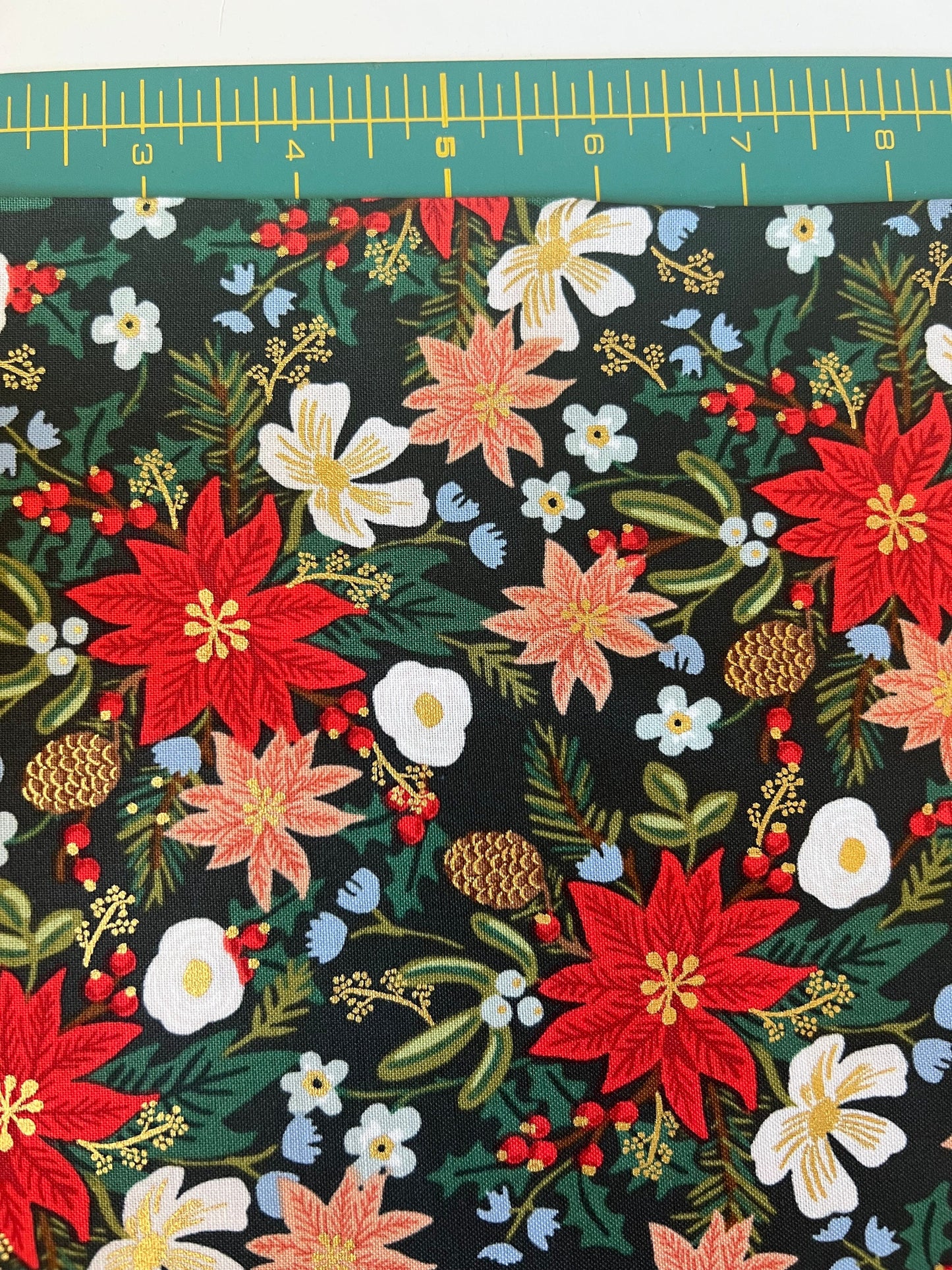 rifle-paper-co-christmas-cotton-fabric-evergreen-poinsettia-bouquet