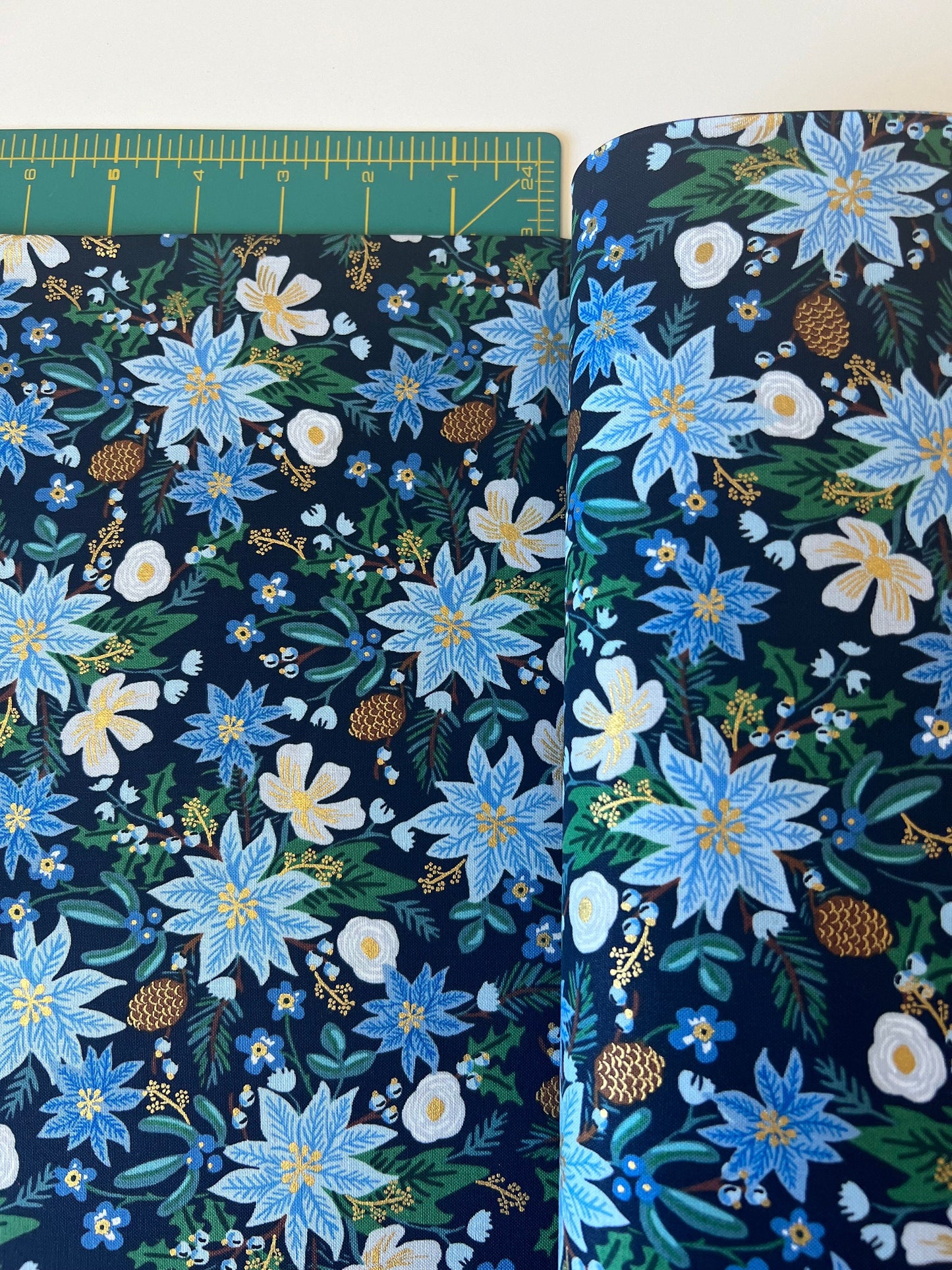 rifle-paper-co-christmas-cotton-fabric-navy-poinsettia-bouquet