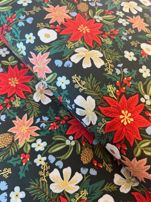 rifle-paper-co-christmas-cotton-fabric-evergreen-poinsettia-bouquet