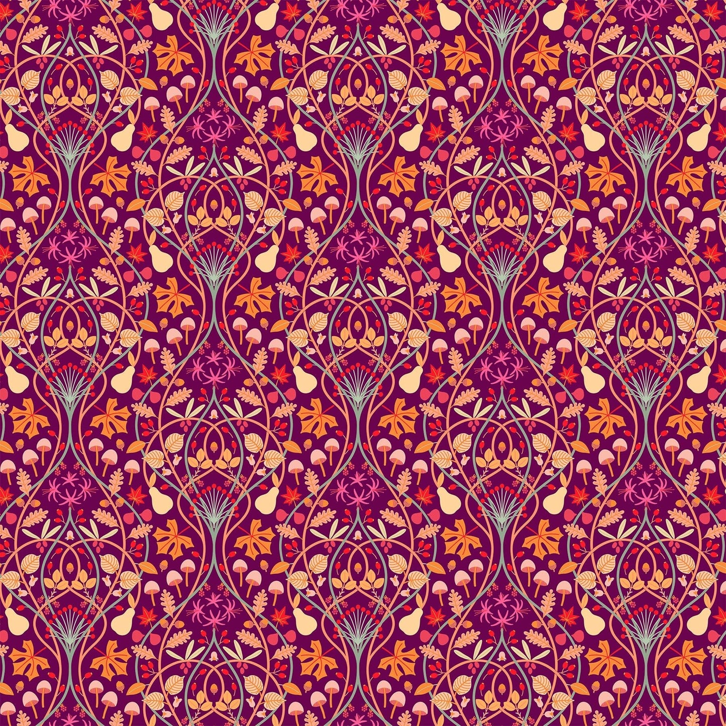 fall-florals-cotton-fabric-magenta-yellow-teal-and-orange-leaves-figo-fabrics