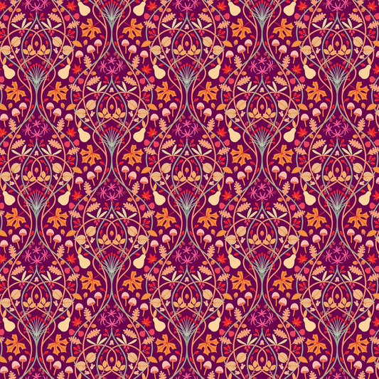 fall-florals-cotton-fabric-magenta-yellow-teal-and-orange-leaves-figo-fabrics