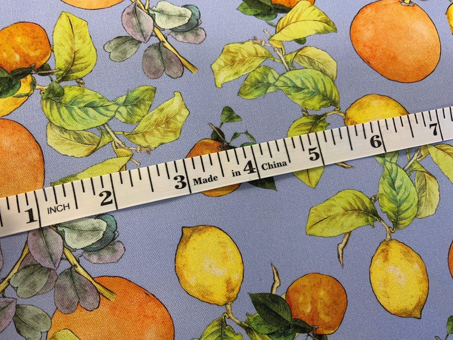 citrus-print-cotton-fabric-summer-oranges-lemons-blue-sky