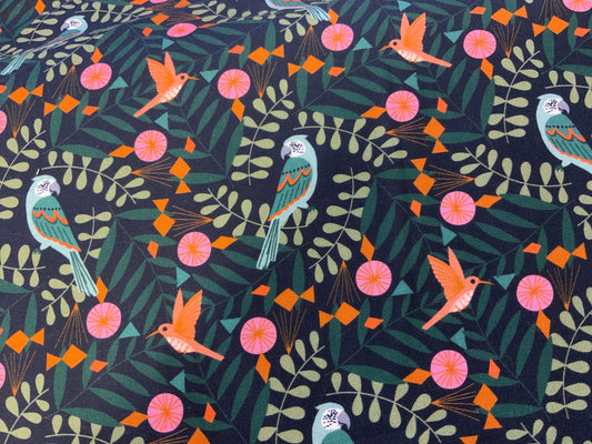 plan-1737-dashwood-studio-parrot-jungle-bird-fabric-tropical-birds-exotic-bird-fabric-statement-fabric-bold-print-birds-on-navy-fabric