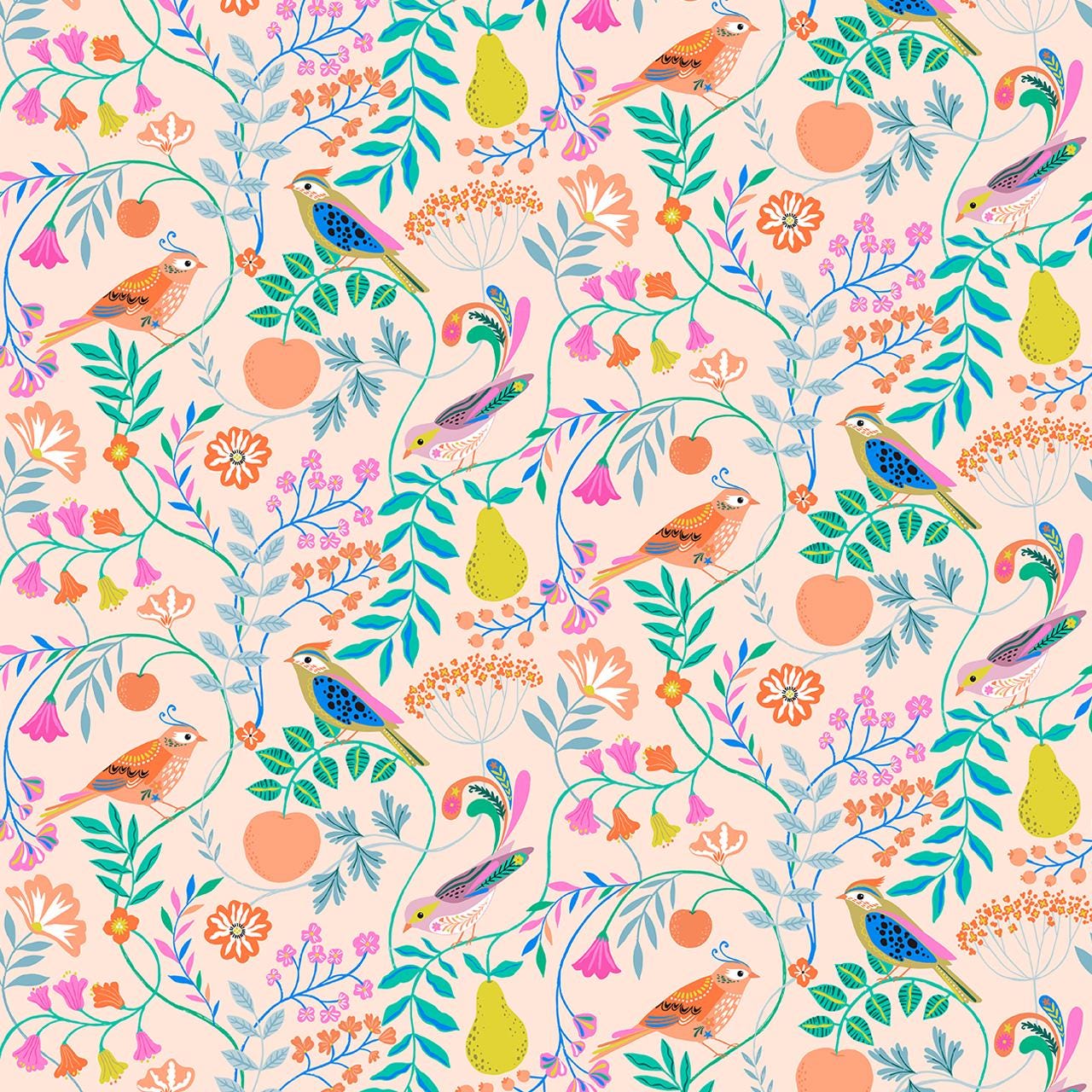 songbird-cotton-fabric-blush-pink-floral-bird-print