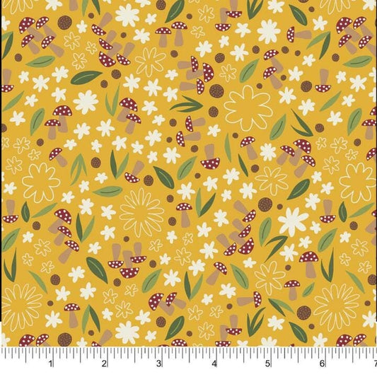 woodland-mushroom-fabric-mustard-fall-floral-cotton