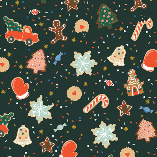 holiday-classics-christmas-cookies-evergreen-metallic-fabric-holiday-traditions-gingerbread-cookies-holiday-classics-iii-quilting-cotton